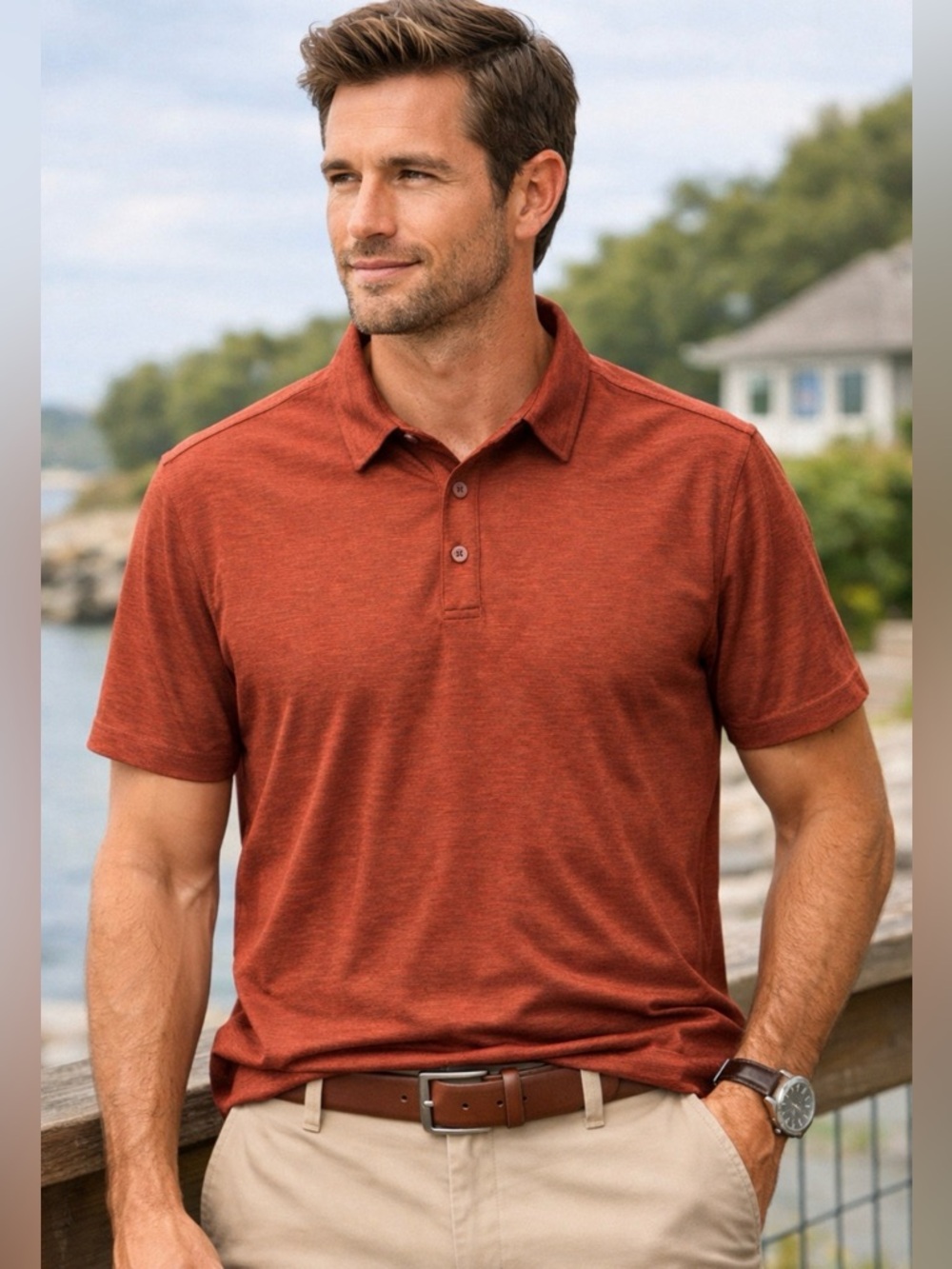 G.H. Bass & Co. Men's Performance Polo Shirt | Rust Heather | XL | GUC